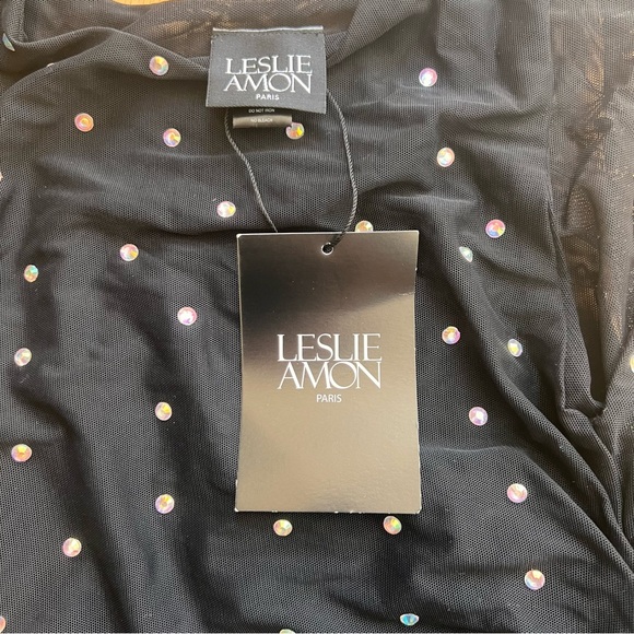 NWT Leslie Amon Ruched Crystal Mesh Midi Dress / Coverup - Picture 5 of 8